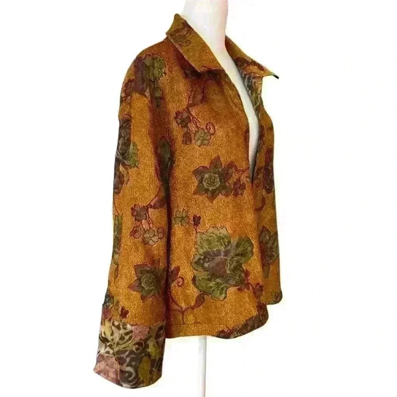 Coldwater Creek Animal Rose Shimmer Floral Print Reversible Jacket Size L Boho - Picture 5 of 16